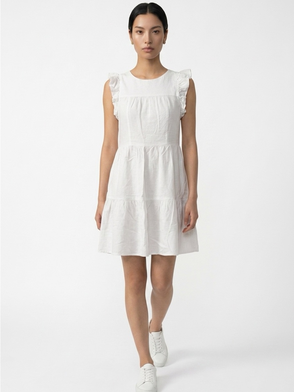 J Crew Womens Sz 00 White Ruffle Tiered Above Knee Peasant Prairie Dress Reg$98